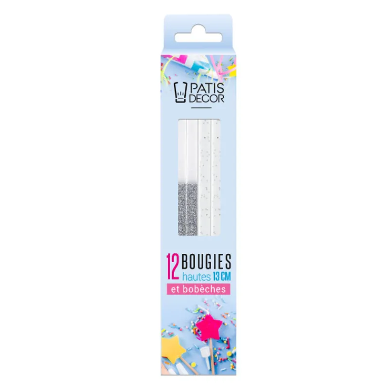 Cerf Dellier 12 bougies bicolores argentées hautes 13 cm