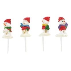 Cerf Dellier Bonshommes de neige Noël assortis sur pique (x4)