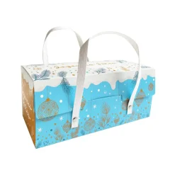 Cerf Dellier Boîte à bûche à poignées kraft décor glacé 25 x 11 x 11 cm