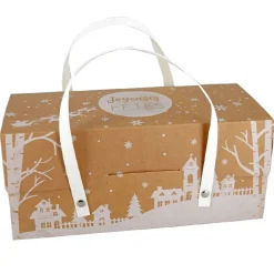 Cerf Dellier Boîte à bûche kraft à poignées décor village (x12)