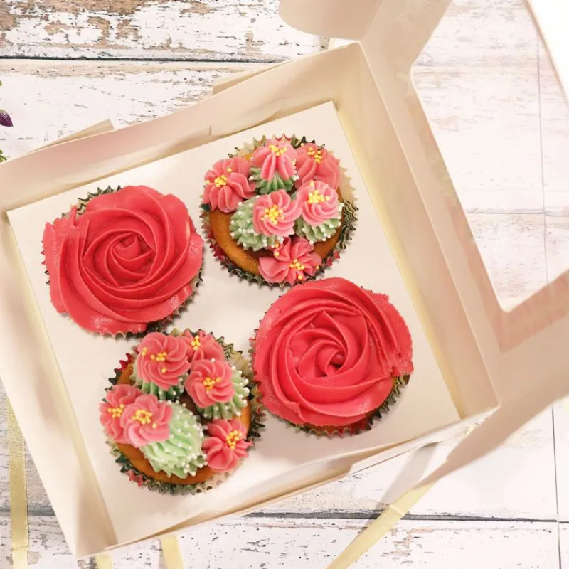 Cerf Dellier Boîte 4 cupcakes blanche 16 x 16 cm
