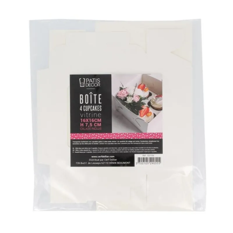 Cerf Dellier Boîte 4 cupcakes blanche 16 x 16 cm