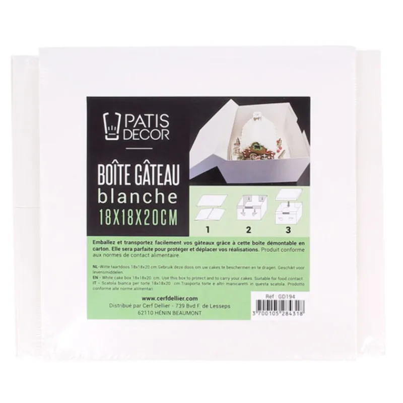 Cerf Dellier Boîte pâtissière blanche 18 x 18 x H 20 cm