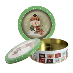 Cerf Dellier Boîte ronde à biscuits de Noël bonhomme de neige en métal - Ø 20,6 cm