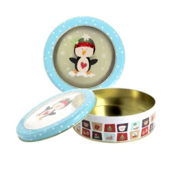 Cerf Dellier Boîte ronde à biscuits de Noël pingouin en métal - Ø 17,5 cm