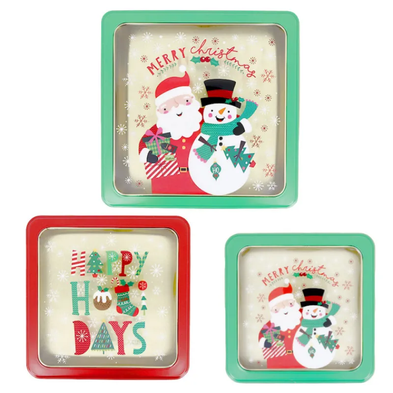Cerf Dellier Boîtes à biscuits de Noël carrés x 3 motifs assortis