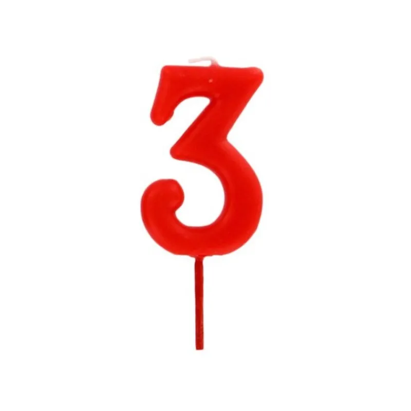 Cerf Dellier Bougie anniversaire chiffre 3 Rouge