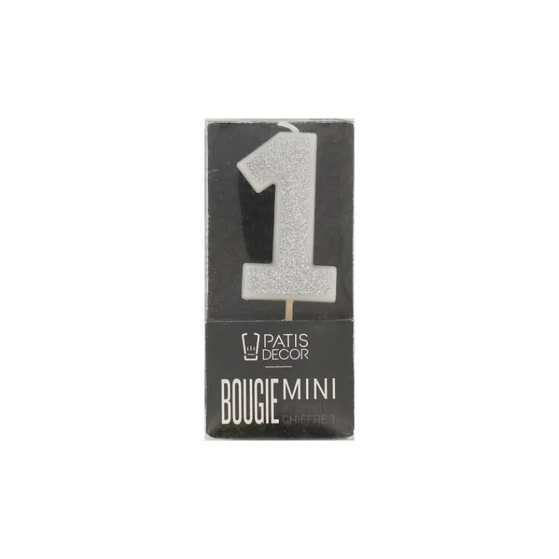 Cerf Dellier Bougie argentée pailletée chiffre 1