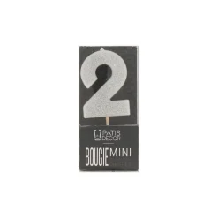 Cerf Dellier Bougie argentée pailletée chiffre 2