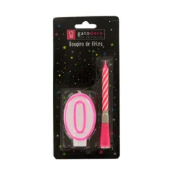 Cerf Dellier Bougie musicale rose + chiffre 0 sur pique