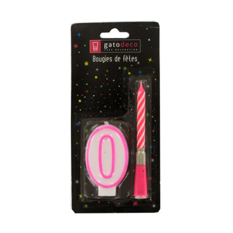 Cerf Dellier Bougie musicale rose + chiffre 0 sur pique