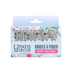 Cerf Dellier Bougies à piquer "Happy Birthday" argentées