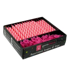 Cerf Dellier Bougies torsadées 8 cm et bobèches roses (x 70)
