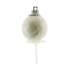Cerf Dellier Boules de Noël blanches paillettes sur pique (x50)
