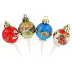 Cerf Dellier Boules de Noël rétro sur pique (x50)