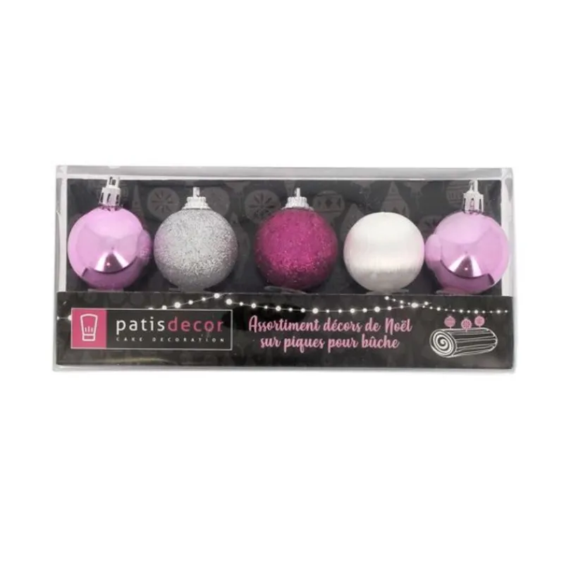 Cerf Dellier Boules de Noël sur pique assorties (x5)