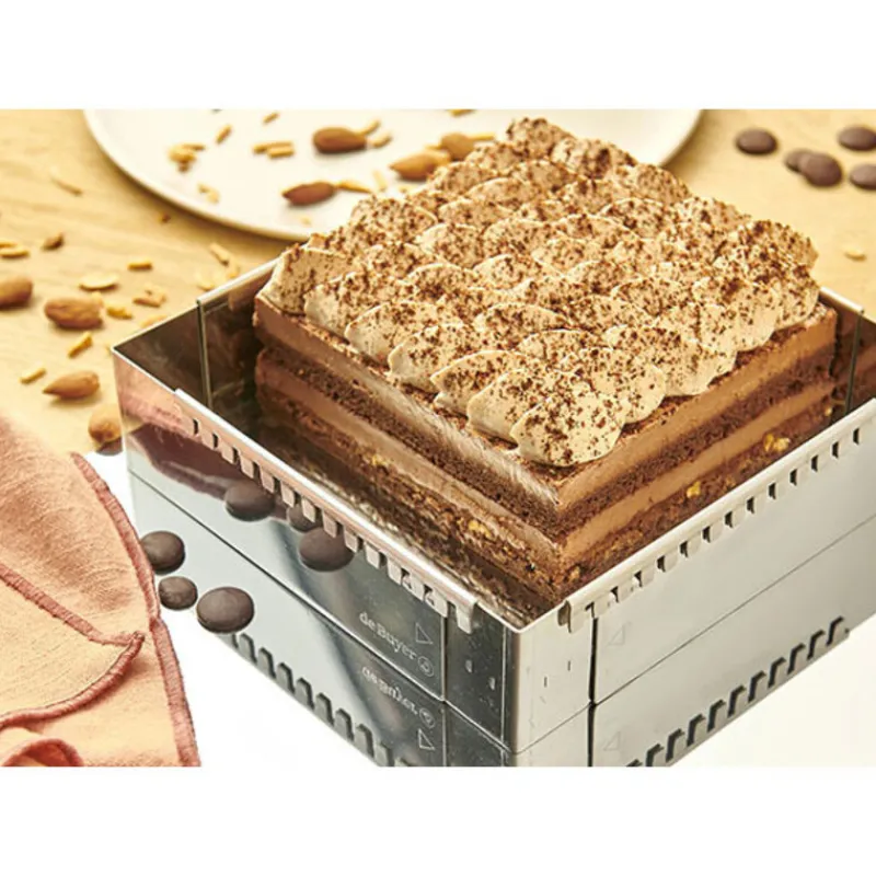 Cerf Dellier Cadre à entremets extensible inox carré 16 à 30 cm De Buyer