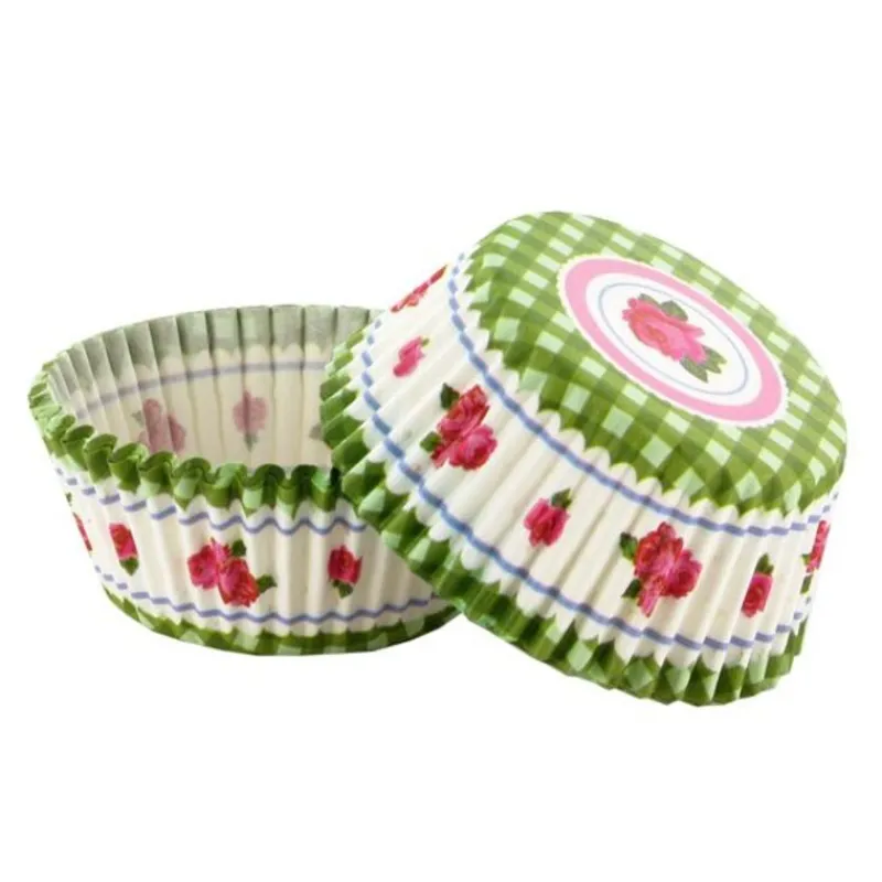 Cerf Dellier Caissettes cupcakes "Vichy vert, décor rose" (x50)