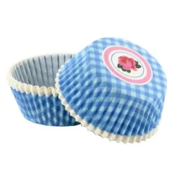 Cerf Dellier Caissettes cupcakes "Vichy bleu, décor rose" (x50)