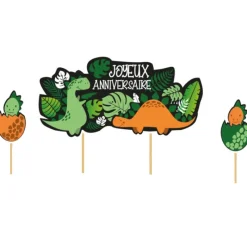 Cerf Dellier Cake topper assortis "Joyeux anniversaire" thème Dinosaures