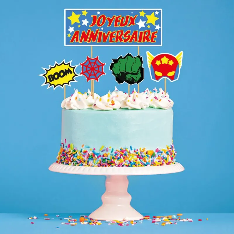 Cerf Dellier Cake topper assortis "Joyeux anniversaire" thème Super-héros