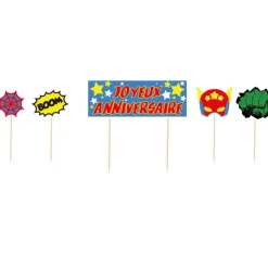 Cerf Dellier Cake topper assortis "Joyeux anniversaire" thème Super-héros