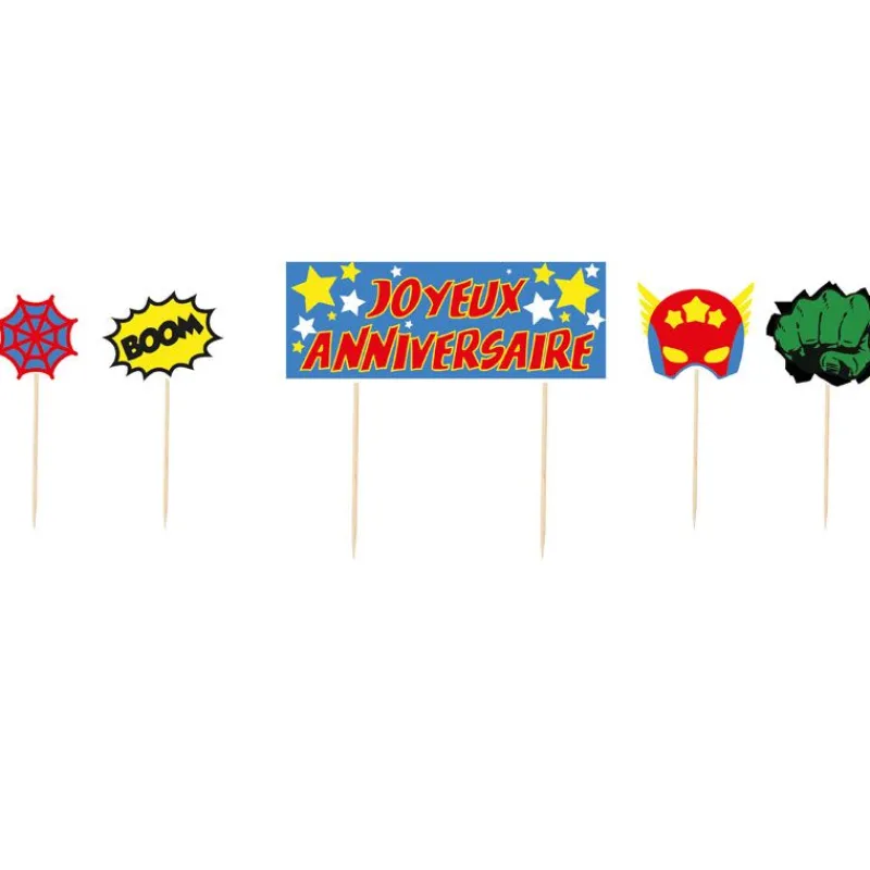 Cerf Dellier Cake topper assortis "Joyeux anniversaire" thème Super-héros