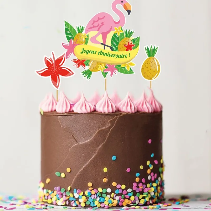 Cerf Dellier Cake topper assortis "Joyeux anniversaire" thème Tropical