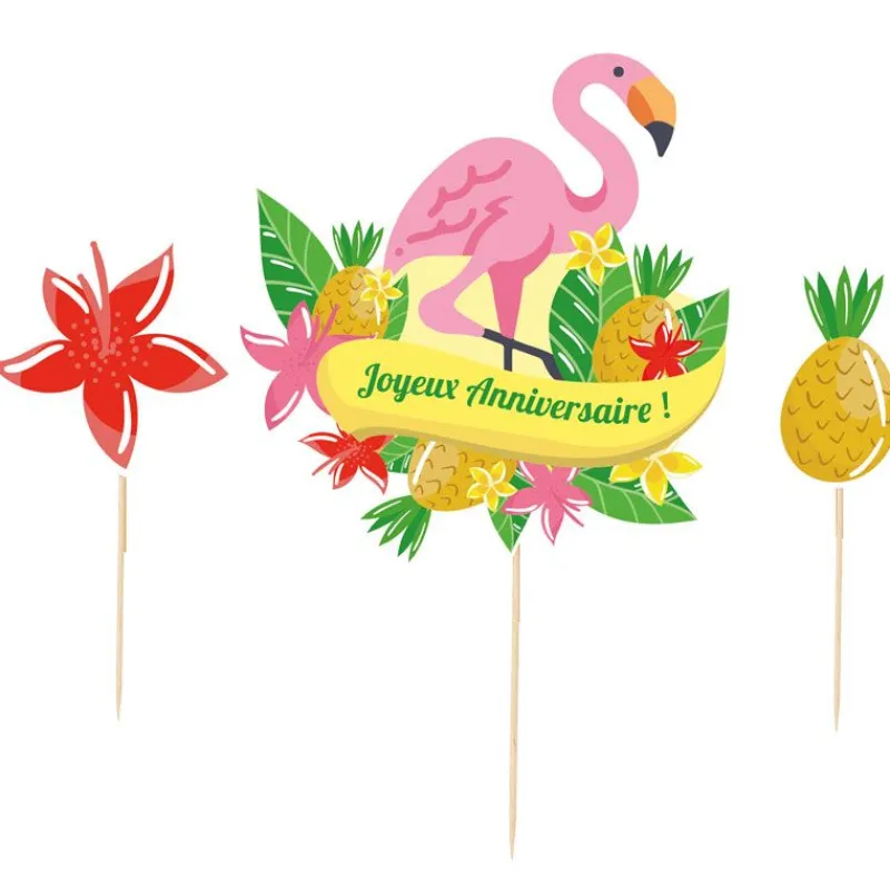 Cerf Dellier Cake topper assortis "Joyeux anniversaire" thème Tropical