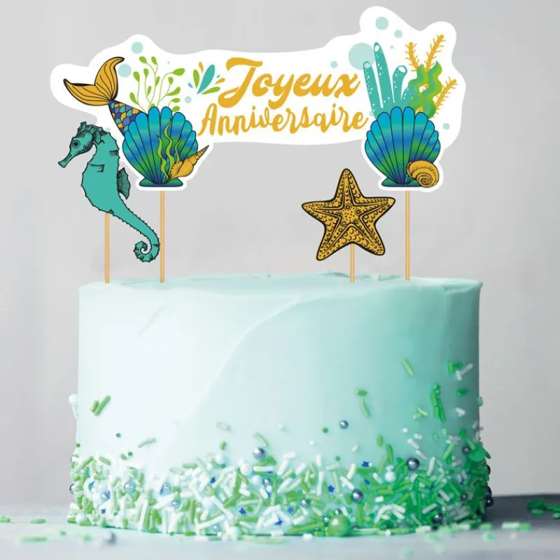Cerf Dellier Cake topper assortis "Joyeux anniversaire" thème Sirène