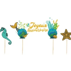 Cerf Dellier Cake topper assortis "Joyeux anniversaire" thème Sirène