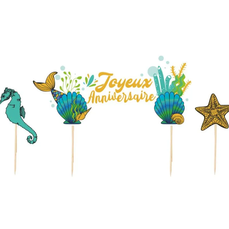 Cerf Dellier Cake topper assortis "Joyeux anniversaire" thème Sirène