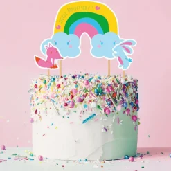 Cerf Dellier Cake topper assortis "Joyeux anniversaire" thème Arc-en-ciel