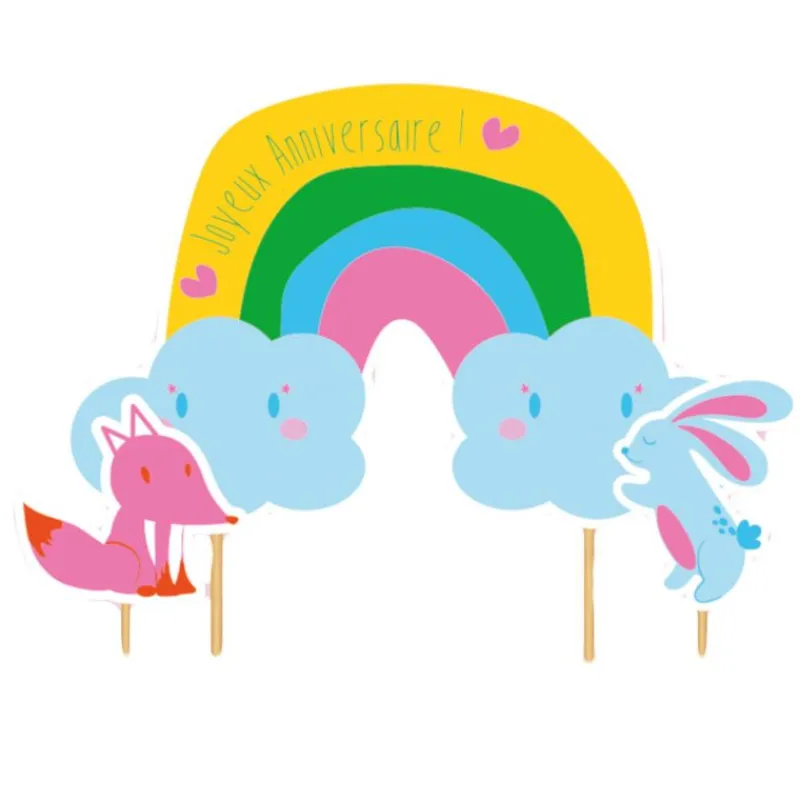 Cerf Dellier Cake topper assortis "Joyeux anniversaire" thème Arc-en-ciel