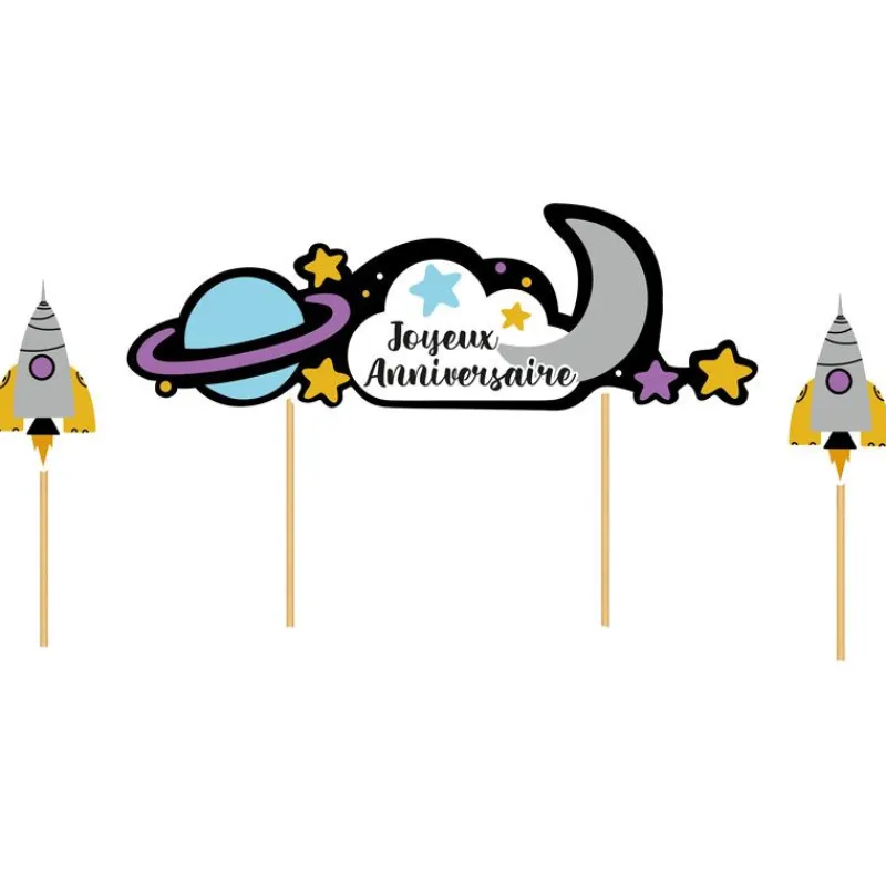 Cerf Dellier Cake topper assortis "Joyeux anniversaire" thème Galaxie