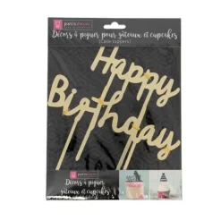 Cerf Dellier Cake Topper Happy Birthday doré