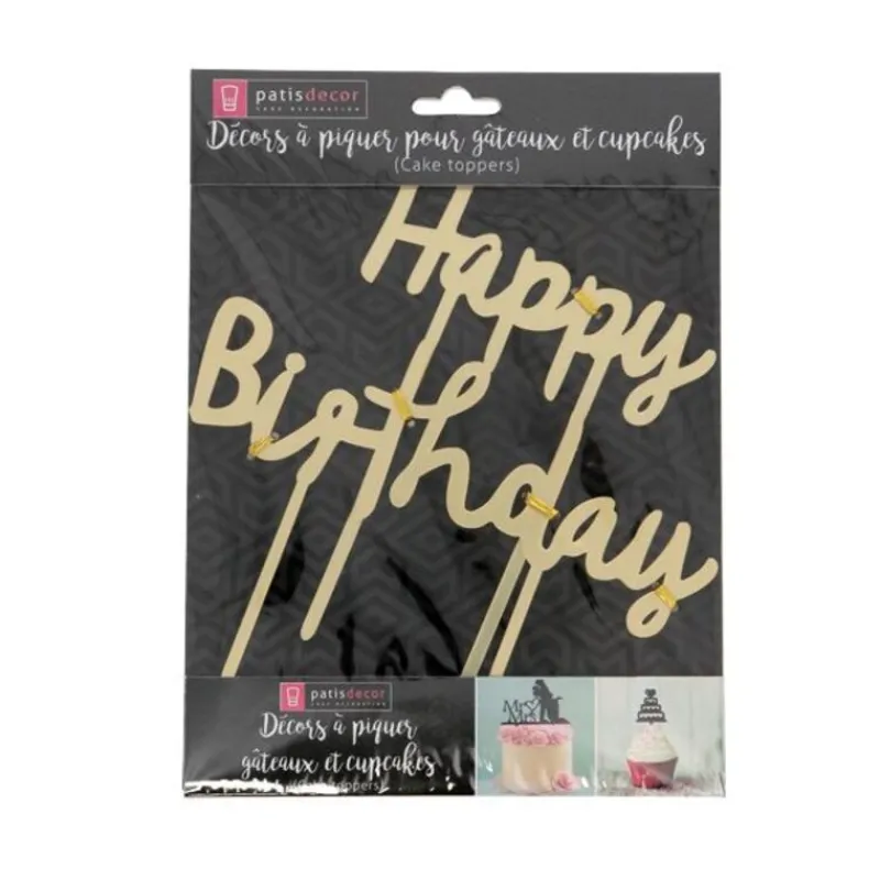 Cerf Dellier Cake Topper Happy Birthday doré