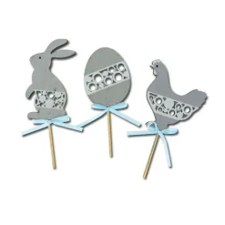 Cerf Dellier Cake toppers Pâques gris (x3)