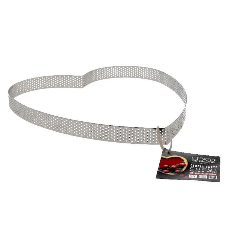 Cerf Dellier Cercle à tarte perforé coeur inox H 2 cm Ø 24 cm