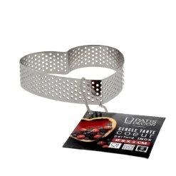 Cerf Dellier Cercle à tarte perforé coeur inox H 2 cm Ø 8 cm