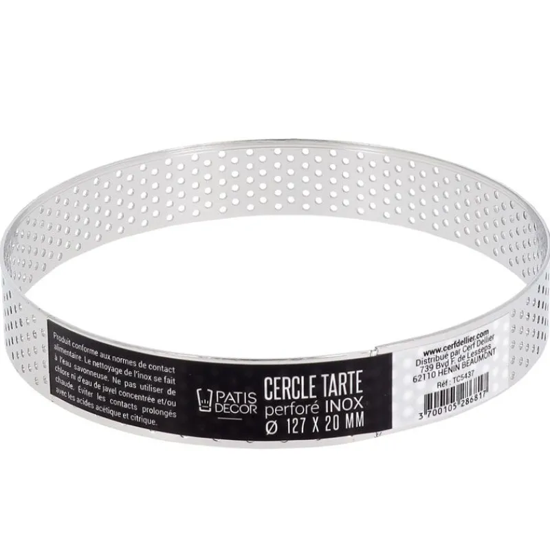 Cerf Dellier Cercle à tarte perforé inox H 2 cm Ø 12,7 cm