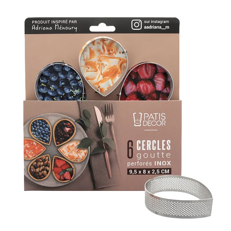 Cerf Dellier Cercles tarte "goutte" perforé en inox - 9,5 x 8 x 2,5 cm x 6