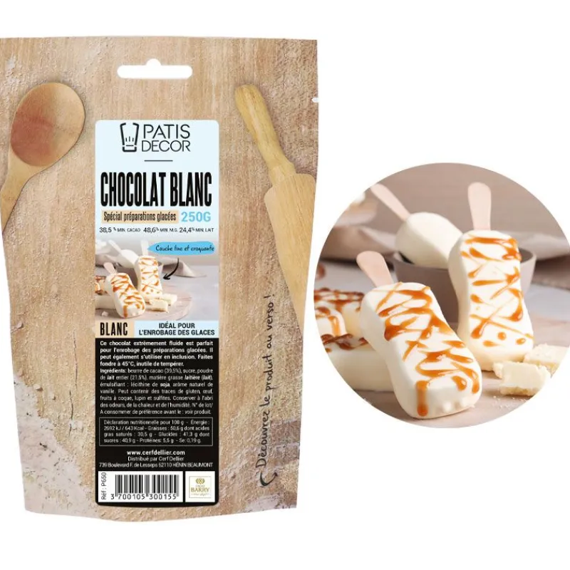 Cerf Dellier Chocolat blanc spécial préparations glacées Patisdécor 250 g