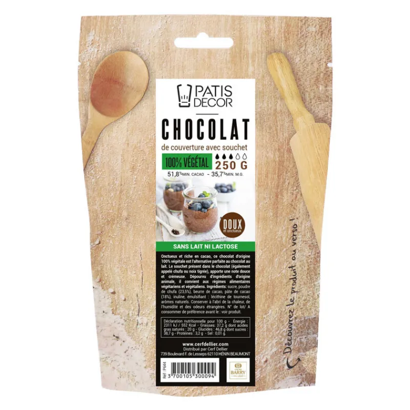 Cerf Dellier Chocolat de couverture végétal doux Patisdécor 250 g