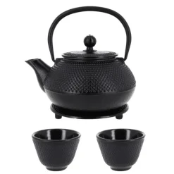 Cerf Dellier Coffret théière + tasses à points en fer noir - 900 ml