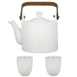 Cerf Dellier Coffret théière + tasses en céramique blanche - 900 ml