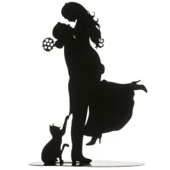 Cerf Dellier Couple de mariés avec chat métal noir
