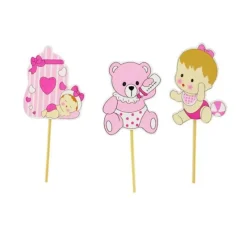 Cerf Dellier Cupcake Toppers Bébé fille en bois (x3)