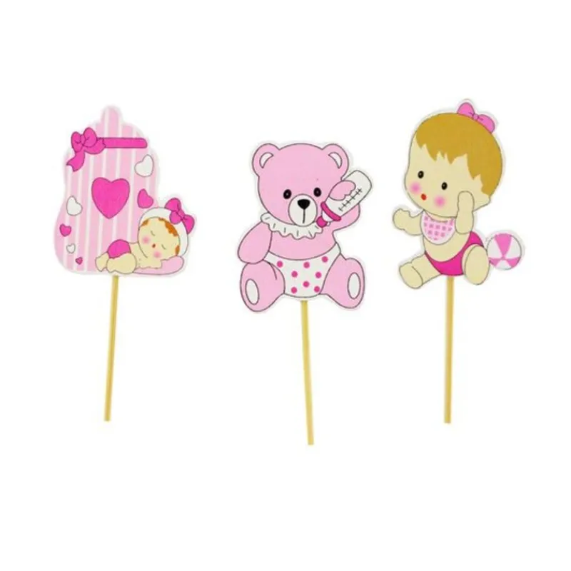 Cerf Dellier Cupcake Toppers Bébé fille en bois (x3)