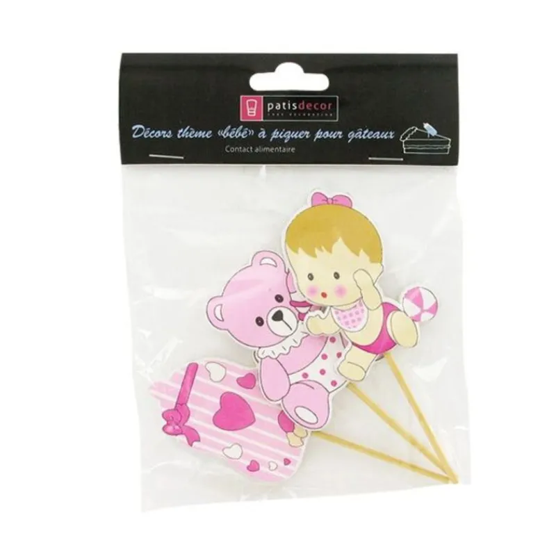 Cerf Dellier Cupcake Toppers Bébé fille en bois (x3)